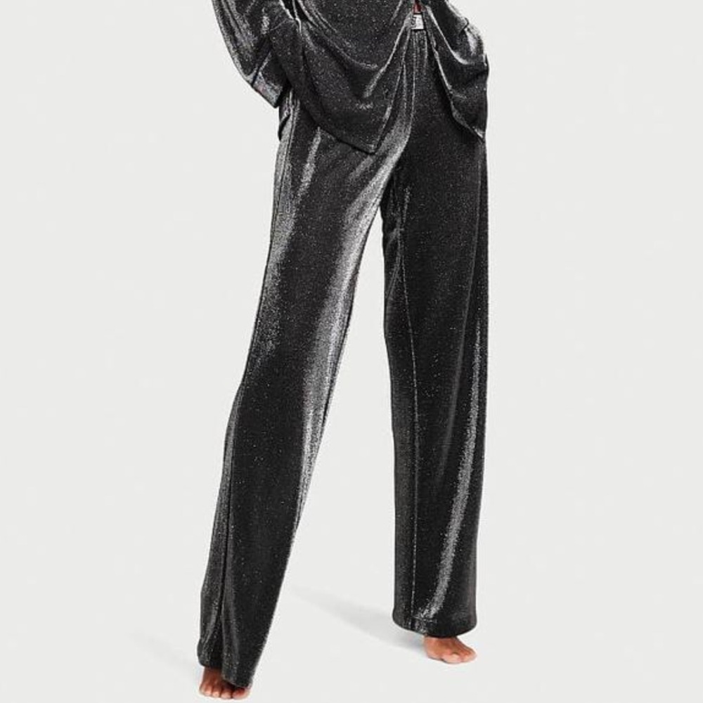 NWT Victoria’s Secret XS S M L XL Logo Crystals Shimmer Knit Pajama Pants Shine